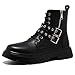 Men's Black Leather Platform Ankle Boots Lace up Side Zip Adjustable Buckle Lug Sole Non-Slip Combat Booties Fashion Punk Motorcycle Boots (12)