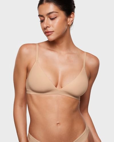 Image of INLYRIC Women's Inbarely Triangle Bralette Plunge Unlined Seamless Bra No Underwire Sexy Comfortable Everyday