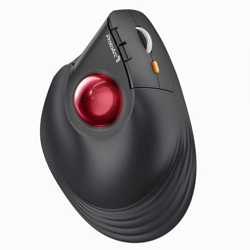Image of ProtoArc Vertical Wireless Trackball Mouse, EM05 NL Bluetooth Ergonomic Rollerball Mouse Rechargeable Computer Laptop Thumb Mice, 3 Device Connection, Compatible with iPad, Mac, Windows, PC-Red Ball