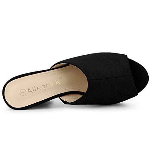 Allegra K Women's Open Toe Platform Chunky Heel Black Slides Sandals - 9 M US