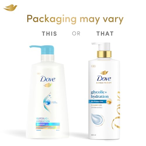 Dove Glycolic + Hydration Shampoo 650 ml with 5% Hydra-Glycol for Upto 100 hours of hydrated, fluid hair.