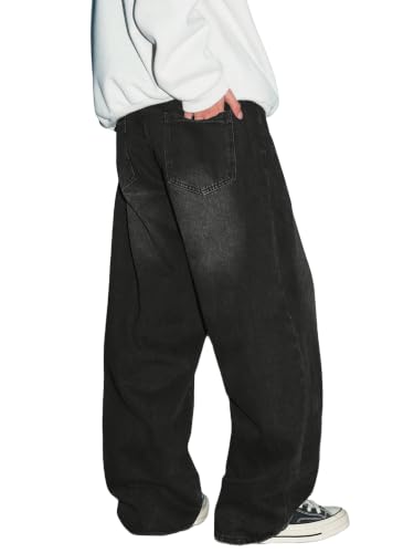 Mens Baggy Hip-Hop Jeans Wide Leg Loose Fit Denim Pants Y2K Vintage Streetwear Skater Jeans with Elastic Waist - Image 6