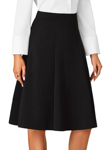 Rooscier Women's High Waist Pleated Flared A Line Elegant Midi Skirt with Pockets4