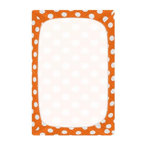 Image of Baby Crib Sheet Orange White Polka Dots Crib Mattress for Boys and Girls Playard Sheet Soft Breathable Fitted Baby Mattress Cover 52x28in