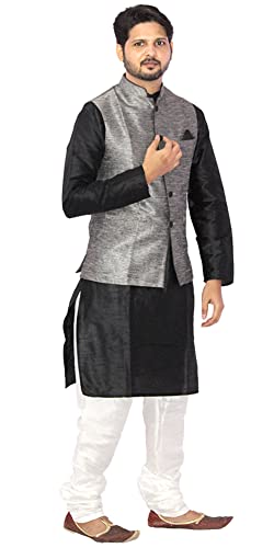 Image of Men's Silk Kurta Pyjama With Waistcoat