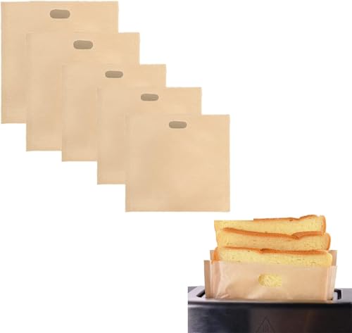 5 Pack Reusable Toaster Bags Non-Stick Toasted Sandwich Bags Sturdy Plastic Bag for Sandwiches Easy to Open Toastie Bags for Toaster Microwave Grill Washable Toastie Bag