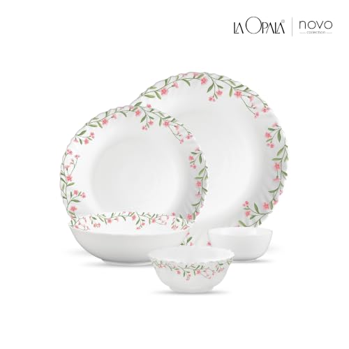 Image of La Opala Opal Glass Crockery | for Family of 2 | Dinner Set 10 pcs Spring Meadows | Plates & Bowls for Dining | Microwave Safe | 100% Vegetarian | Extra Strong | Extra Light & White