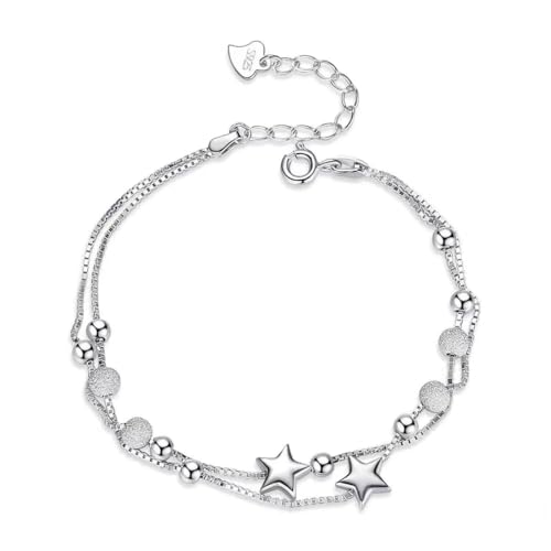 KWKPR Bracelet en Argent Étoile pour Femme - Couches avec Pendentifs Cœur en Acier Inoxydable - Bijoux, Cadeau pour Sœurs Mère Fille (A)
