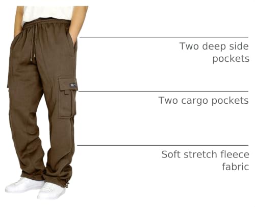 Image of Men's Cargo Sweatpants Casual Fleece Joggers Loose Fit Open Bottom Athletic Pants for Men with Pockets