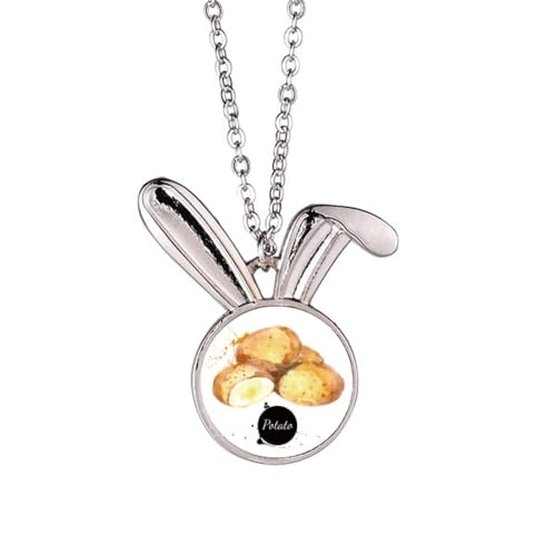 Collier pendentif lapin motif pomme de terre légume en émail