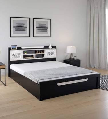 Image of Mintwud Pepperfry Engineered Wood Queen Size Bed with Hydraulic and Headboard Storage for Bedroom Living Room | Wooden Double Bed Cot Palang Furniture (Wenge Finish)