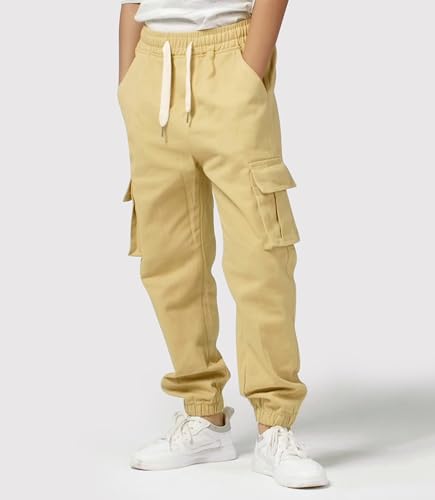 TLAENSON Boys Twill Cargo Pants Kids Drawstring Elastic Waist School Uniform Youth Joggers2