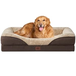 EHEYCIGA Orthopädisches Hundebett Grosse Hunde, 106.5x76x18.5cm, Memory Foam Waschbar und Wasserdicht Hundekorb mit 4 Rändern, Hundesofa Hundecouch rutschfest, Braun