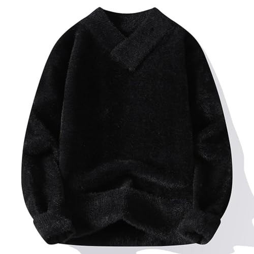 Men Cashmere Sweaters Oversized Fleece Warm Wool Pullover Tops Vintage Crewneck Winter Chunky Outdoor Knitted Sweater2