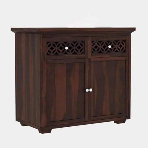 Image of Amazon Brand - Solimo Solid Sheesham Wood Malta Sideboard Cabinet with 2 Drawer and 2 Door Storage for Bedroom, Living Room, Home and Office (Walnut Finish)