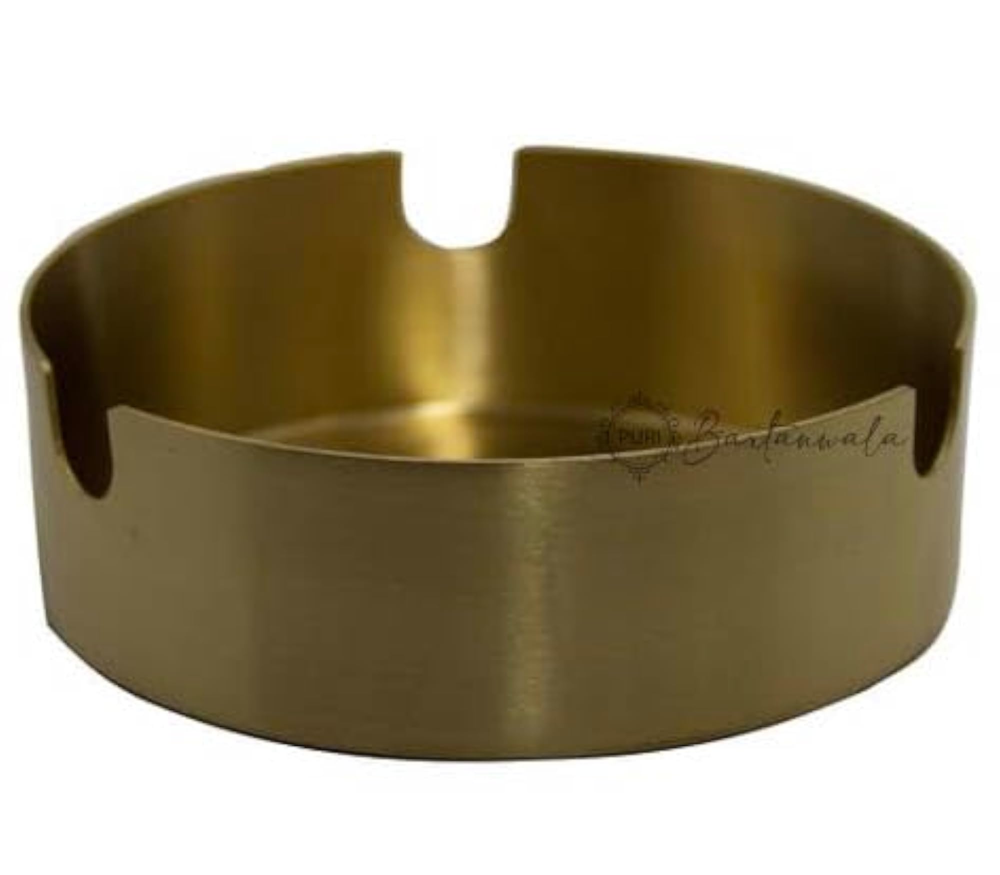 Brass Round Open Ashtray, Brushed Matt Finish
