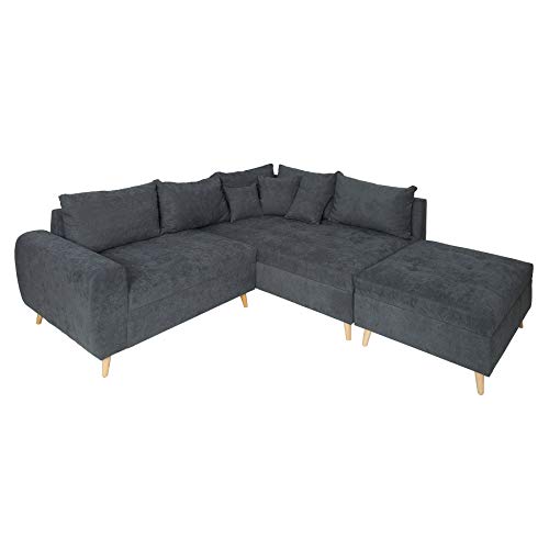 invicta INTERIOR Design Ecksofa Scandinavia anthrazit 250cm Nosag Polsterung mit Hocker und Kissen Couch Sofa Eckcouch