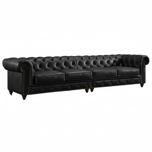 Image of Modern Classic Design Leatherette Luxury Chester Sofa Set with Button Tufted, Sofa for Living Room Home, Office, Living Room Set, Hotle and Lobby (Black, 4 Seater Sofa)