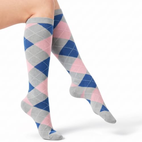 Image of Couver Women's Argyle Knee High Socks - Soft Acrylic Over the Calf Tube Style Socks for Casual Athletic - One Size