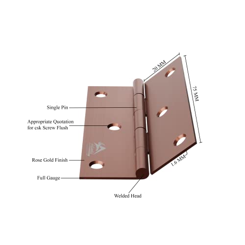 Image of Atlantic Window Door Hinges 3 Inch x 16 Gauge /1.7 MM Thickness, Premium Stainless Steel Welded Head, Rose Gold Finish, Pack of 12 Pcs