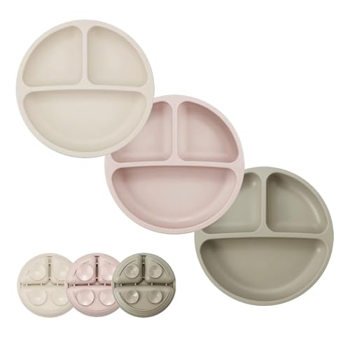 PandaEar 3 Pack Toddler Plates, Divided Suction Silicone Baby and...