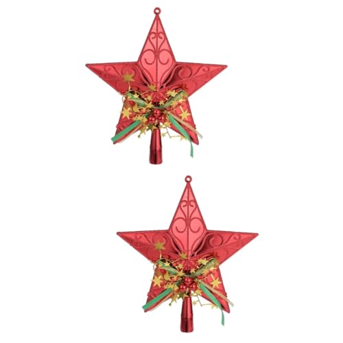 Cabilock 2 Piezas Árbol Navidad Estrella Exterior Decoración del Árbol Navidad Brillo Santa Ornamento La Estrella Belén Topper Árbol Rústico Accesorios 3D Rojo Dirigió