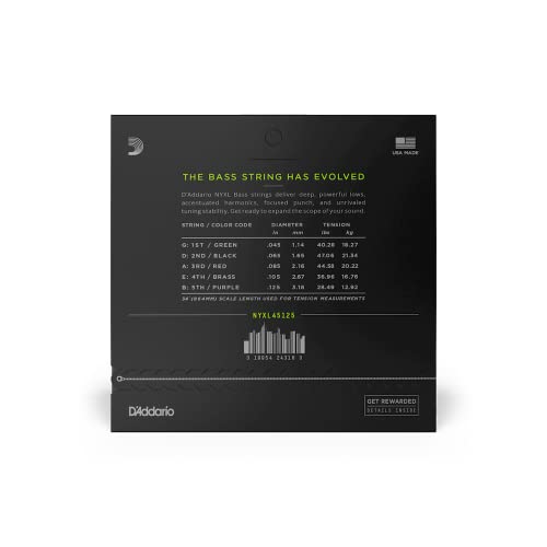 Image of D'Addario NYXL45125 Nickel Wound Bass Guitar Strings, 5-String Lt Top /Medium Bottom, 45-125, Long Scale