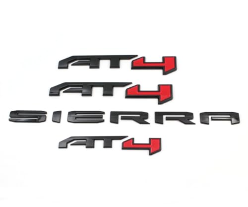 Image of 4PCS Gloss Black Red AT4 Emblem Sierra Letters Compatible with 2019-2024 Sierra 1500 (Gloss Black Red)