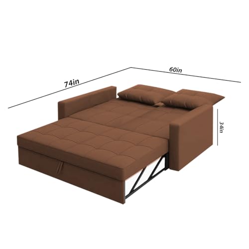 Image of Emilio 2-Seater Sofa Cum Bed for Living Room, Office & Home with Center Table | Premium Fabric Pull-Out Sofa Set with 1 Year Warranty | Space Saving Convertible Sleeper Sofa | Brown Colour