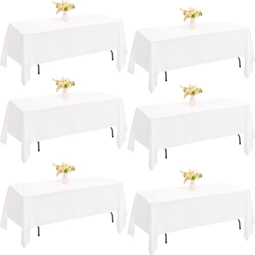 Image of 6 Pack Rectangle White Table Cloth Bulk Washable Polyester Table Cover for Wedding Dining Table Buffet Parties Banquet Decoration(60x102Inch, White)