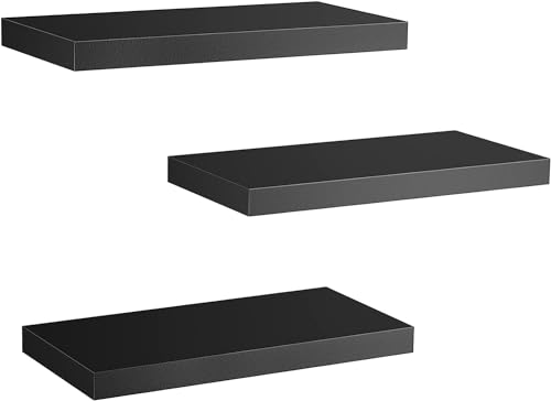 Image of Kassar Floating Wall Shelves Set of 3, Black, Wood, Modern Display Ledge for Home Decor (Black)