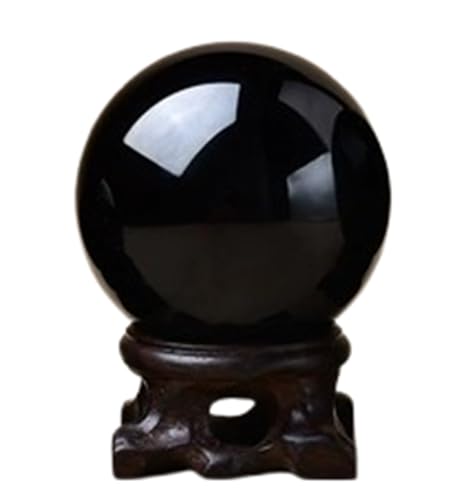 Obsidian Crystal Ball with Base Black Decorative Sphere Fengshui Ornament for Home Office Tabletop Decor and Art Display,5.9"(15