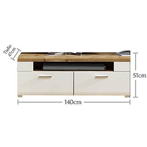 Stella Trading Fun Plus Wohnwand Komplett-Set mit schönen Hirnholz-Applikationen & Eiche Dekor - Moderne Schrankwand für Ihr Wohnzimmer - 320 x 205 x 47 cm (B/H/T)