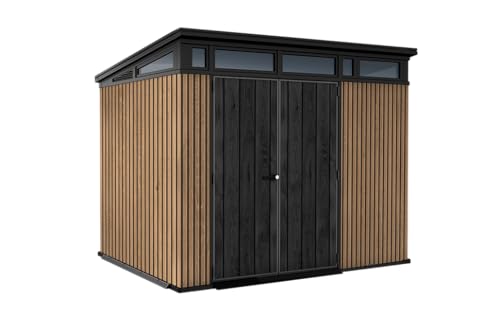 Keter Gartenhaus Pent 9 x 7 Venetianischer Holzeffekt mit Latten, 6 m², 227 x 218 x 226 cm