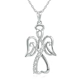 Amanda Rose Collection Winged Angel Open Heart Diamond Pendant Necklace in Sterling Silver on an 18 inch Sterling Silver Chain |Real Diamond Necklaces for Women