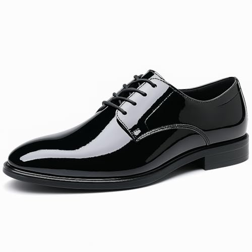 Mens Dress Shoes Classic Formal Oxfords Faux Patent Leather Shoe Lace-up Tuxedo Dress Shoes for Business Wedding Suit Black