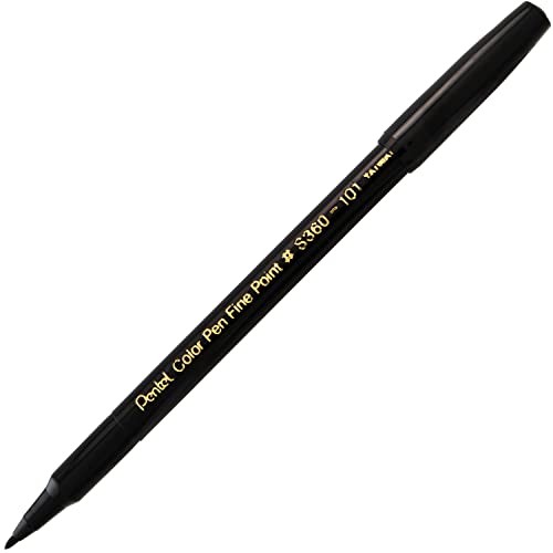 Pentel Pen Markers, Non Refillable, Fiber Tip, Fine Point, Black (S360-101)