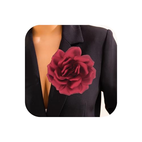 Image of Flower Brooch Pins for Women 5.5in Lapel Pins Large Rose Floral Brooches Dainty Satin Fabric Brooches Rose Flower Hair Clips Wedding Party Dance Clothes Accessories Jewelry