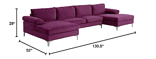 Casa Andrea Milano Modern Large Velvet Fabric U-Shape Sectional Sofa, Double Extra Wide Chaise Lounge Couch, Purple #TOP6