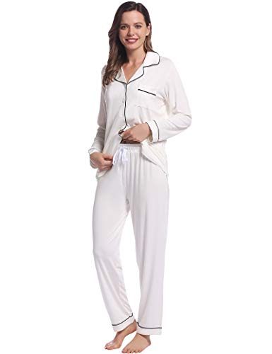 Image of Joyaria Women's Cooling Bamboo Viscose Pajama Set Long Sleeve Button Front | Hot Sleeper Comfort . Cooling Relief . Lightweight Feel for Sleeping & Lounging