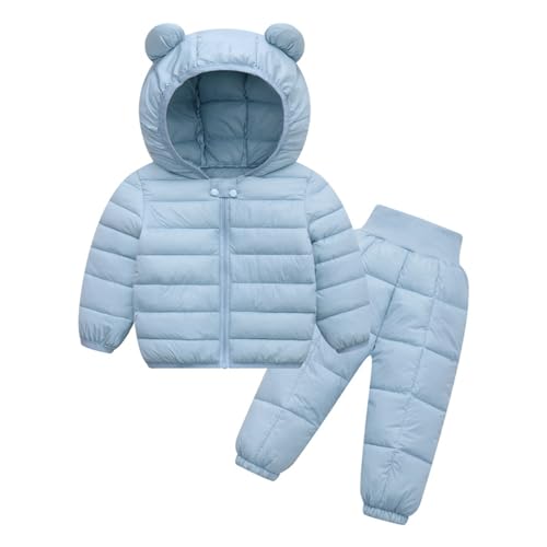 ranrann Tuta da Sci per Unisex Neonato Ragazzo Bambino Completo da Neve Caldo Invernale Set 2 Pezzi Giacca Piumino con Cappuccio Pantaloni da Sci Inverno Cielo Blu 5-6 Anni
