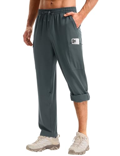 baleaf Men's Hiking Pants Water Resistant Convertible Cargo Capri Roll Up Capri UPF50+ Zipper Pockets Clothing Travel