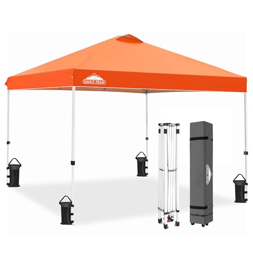 EAGLE PEAK 3mx3m Pop-up Pavillion, Wasserdicht Faltpavillon Gartenzelt Markt Festival Sonnenschutz, mit Tragetasche mit Rollen (Orange)