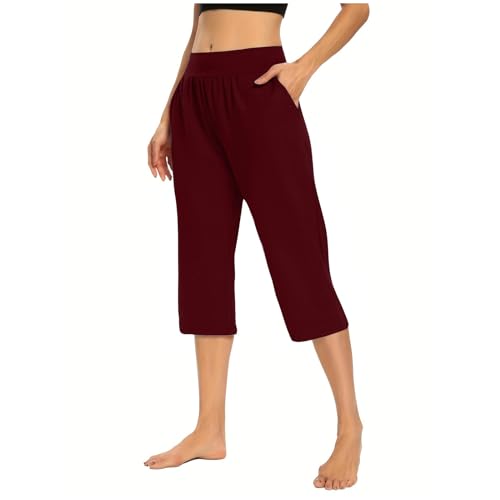 Mädchen 3/4 Capri Hose - Bequeme Jogginghose Sommer Yoga Freizeithose Mit Taschen