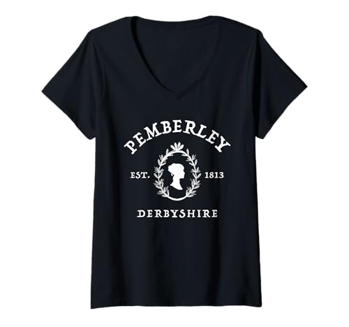 Damen Pemberley Derbyshire 1813 - Stolz und Vorurteil Jane Austen T-Shirt mit V-Ausschnitt