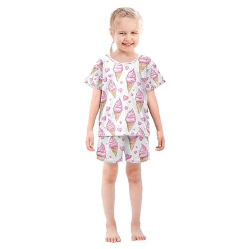 ALAZA Ice Cream Love Heart Cartoon Pajamas Set Short Sleeve Cotton Sleepwear Summer Pjs 2 Piece 5-14Y3
