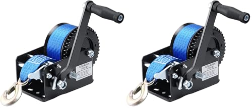 Image of Boat Trailer Winch Hand Winch 3500lbs Heavy Duty Hook with 33ft (10m) Polyester Strap Hand Crank Winch, Two Way Ratchet Boat Winch for Trailer Truck ATV Boat (Pack of 2)