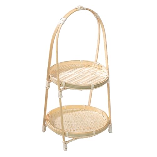 Handwoven Fruit Basket Bamboo Storage Basket Organizer Meal Basket Fruit Bowl Serving Tray Food Basket for Kitchen Home, Double Layer