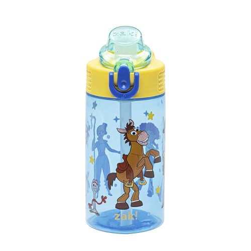 Zak Designs Disney Pixar Toy Story Sage Kids Water Bottle For School or Travel, 16oz Durable Plastic Water Bottle With Straw, Handle, and Leak-Proof,...