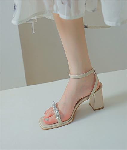 Women's Heeled Sandal Rhinestone Heels Strappy Square Open Toe Strappy High Comfortable For Daily Work Wedding Party3